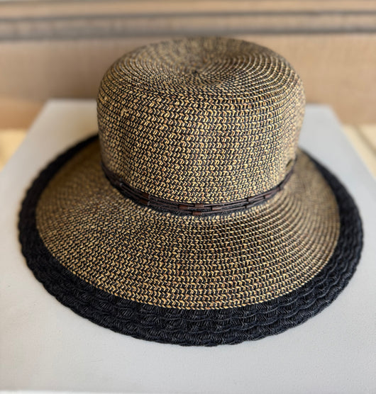 Black & Natural Straw CC Brand Sunhat Visor w/Brown Twisted Band and Adjustable Fit