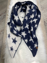 Navy & White Stars Reversible CC Brand Scarf w/Fringe