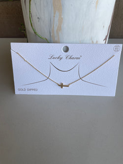 Sideways Cross Gold Dipped 15.5”-17.5” Necklace