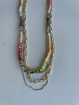 Multi-Color Beads & Gold Chain Layered Necklace