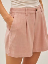 Soft Pink Linen Classic Shorts w/Pockets, Elastic Waist & Button