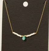 Dainty Gold, Pearl Beads & Teal Teardrop Stone Necklace