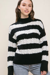Black & White Stripe Cable Knit Sweater
