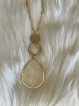 Gold & Mother of Pearl Teardrop Pendant Long Necklace