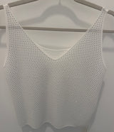White Rhinestone V-Neck Tank Top