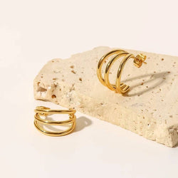 Gold Small Tri-Hoop Post Earrings
