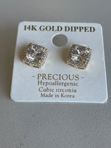 Precious 14K Gold Dipped CZ Square Stud Earrings