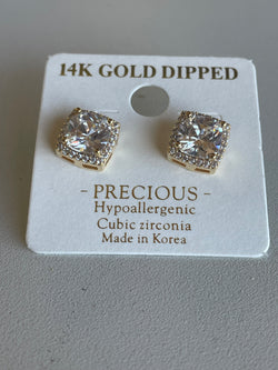 Precious 14K Gold Dipped CZ Square Stud Earrings