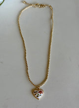 Twisted Gold Rope Chain w/Butterfly & Flower on Heart Pendant Necklace