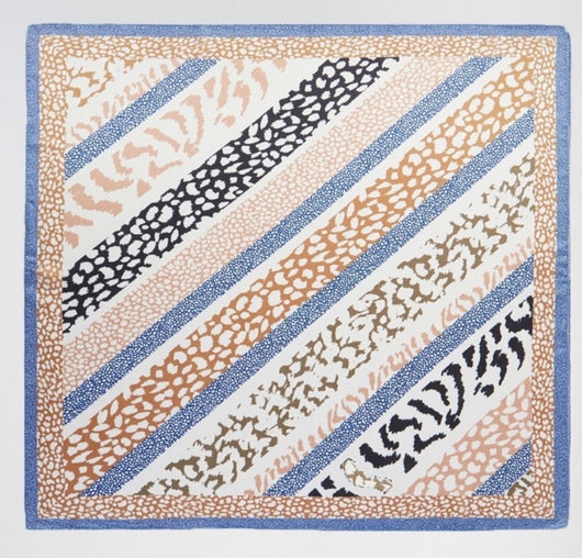 Blue, Tan & Cream Animal Print Silk Square Scarf
