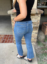 Ali Blue Denim Wash Mid Rise Super Soft & Stretch Crop Flare jeans by Vervet