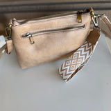Taupe Crossbody Haute Fashion Purse w/Guitar Wristlet & Zipper Pockets