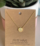 Gold Coin w/Rhinestone Initial “S” 18K Gold Dipped Necklace