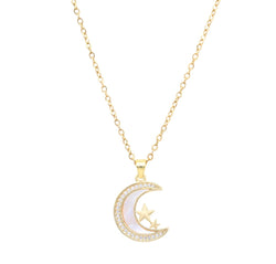 Gold Moon & Star Mother of Pearl Necklace