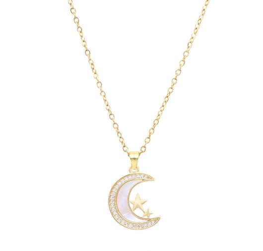 Gold Moon & Star Mother of Pearl Necklace