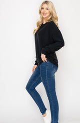 Black Soft Brushed Hacci Long Sleeve Crew Neck Loungewear Sweater Top