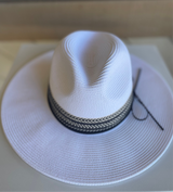 White Boho Black Band Straw Sun Hat w/Adjustable Fit CC Brand