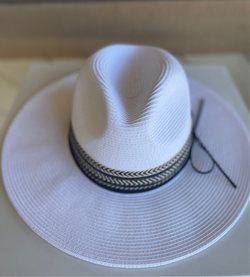 White Boho Black Band Straw Sun Hat w/Adjustable Fit CC Brand