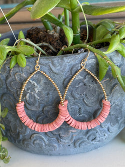 Pink Round Beads & Gold Ball Teardrop Fishhook Earrings