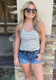 Black & White Stripe Ribbed Tank Top