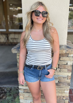 Black & White Stripe Ribbed Tank Top