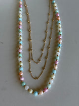Candy Pastels & Gold Bead Layered Chain Necklace