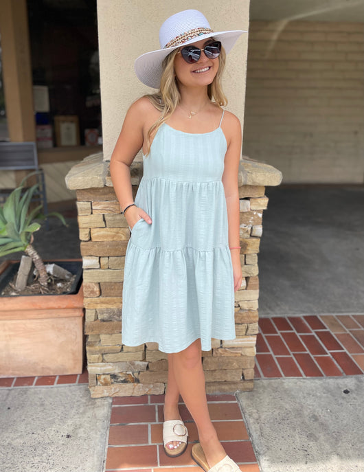 Catalina Pastel Blue Flowy Spaghetti Strap Dress w Adjustable Back Tie ocsocialbutterfly