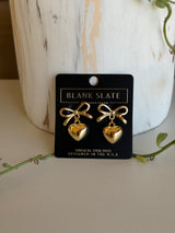 Gold Bow & Heart Earrings