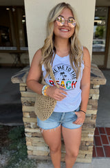 Take Me To The Beach White Graphic Tank Top