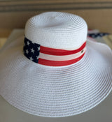 White Straw CC Brand Sunhat Visor w/Stars & Stripes Bow Band