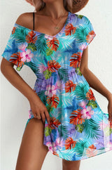 Tropical Beach Sheer Cover Up Dress w/Elastic Waist