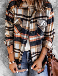 Rust, Navy & Ivory Soft Plaid Button Down Flannel Shacket