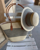 Beach Bella Natural & Black Stripe Tote Bag w/Matching SunHat Set