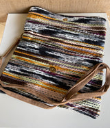 Boho Multi-Color Yarn Fold Over Purse w/Snap Closure & Zipper and Brown Strap