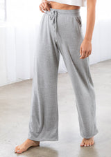 Heather Grey Hacci Knit Wide Leg Lounge Pant w/Pockets & Tie Waistband