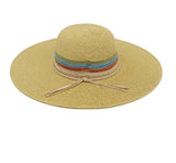 Bahama Colorful Stripe & Tan Floppy Straw Sun Hat w/Adjustable Fit