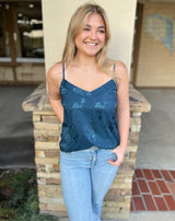 Teal Floral Metallic Jacquard Cami By Lovestitch