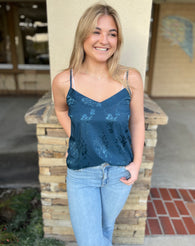 Teal Floral Metallic Jacquard Cami By Lovestitch