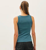 Teal Round Neck Ribbed Tank Top