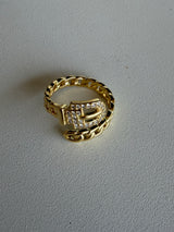 Gold & CZ Wrap Buckle Chain Ring - Adjustable