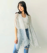 Silver Shimmer Sheer Kimono Top w/Tassels
