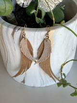 Tan & Ivory Faux Suede Feather Fishhook Earrings