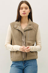 Olive Soft Thermal & Fleece Button Up Vest w/Pockets