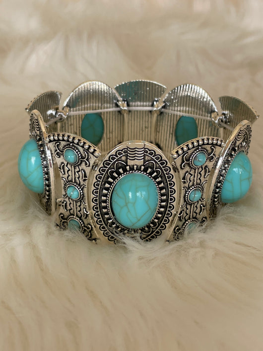 Reba Vintage Silver & Turquoise Concho Stretch Bracelet