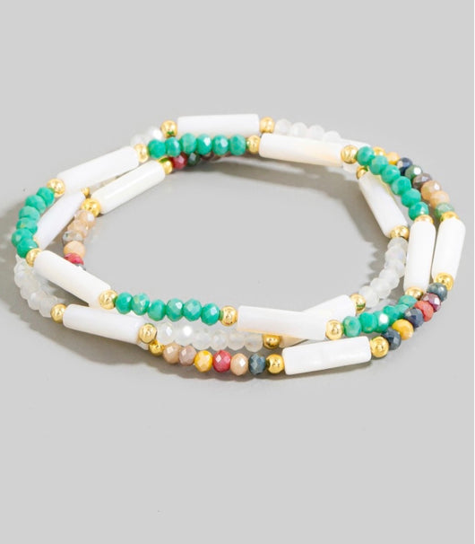 White, Colorful & Gold Set of 3 Beaded Bracelets