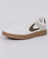Coffee & Ivory PU Leather Lace Up Sneakers