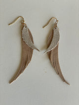 Tan & Ivory Faux Suede Feather Fishhook Earrings