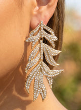 Glamorous Gold Dipped & Rhinestone Leaf Dangle Earrings