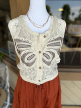 Butterfly Cream Crochet OS Button Down Top