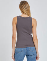 Charcoal Round Neck Ribbed Tank
